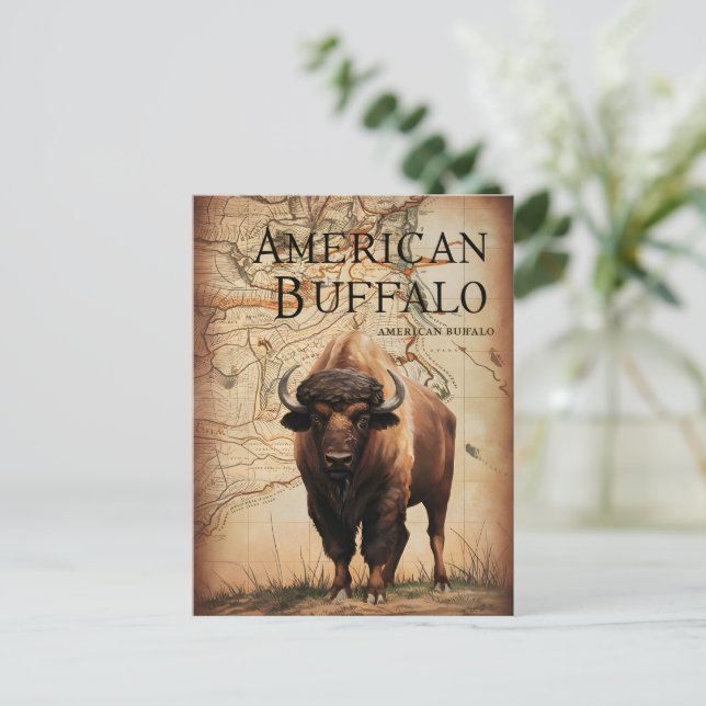 Buffle Américain Sur Une Carte (Debout devant)