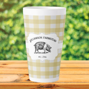 Buffle jaune Plaid Farm Pig Latte Mug