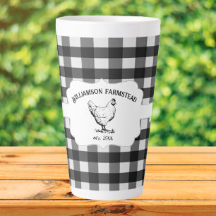 Buffle noir Plaid Farm Poulet Latte Mug