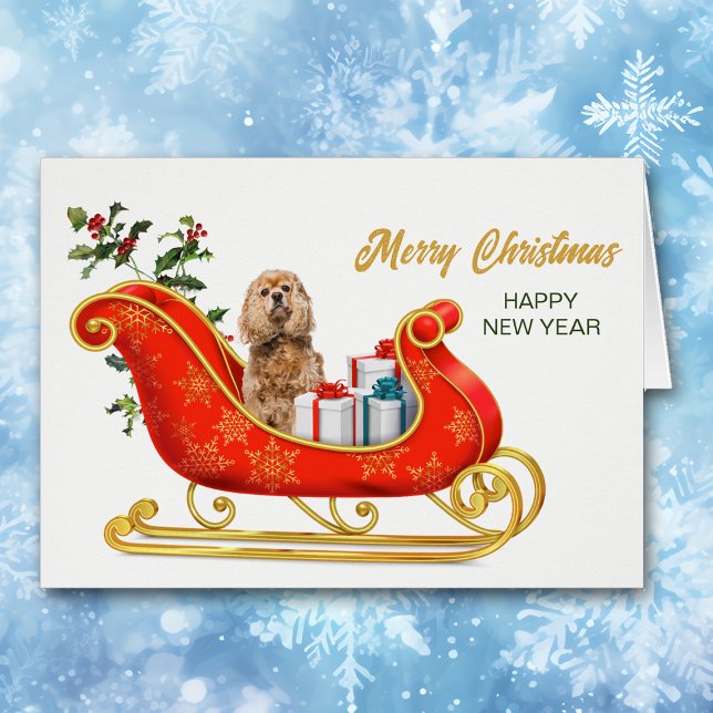 Bufle Cocker Spaniel Chien Christmas Sleigh Card (Créateur téléchargé)