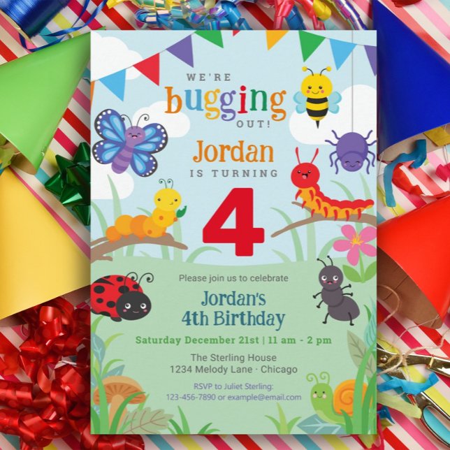 Bug Birthday Invitation, Cute Colourful Bug Party  Invitation (Creator Uploaded)