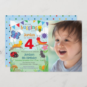 Bug Birthday Photo Cute Colourful Bug Party  Invitation