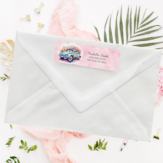Bug Car super des années 60 avec marguerites Adres (Revive retro vibes: 60's bug and daisies, add whimsy to envelopes.)