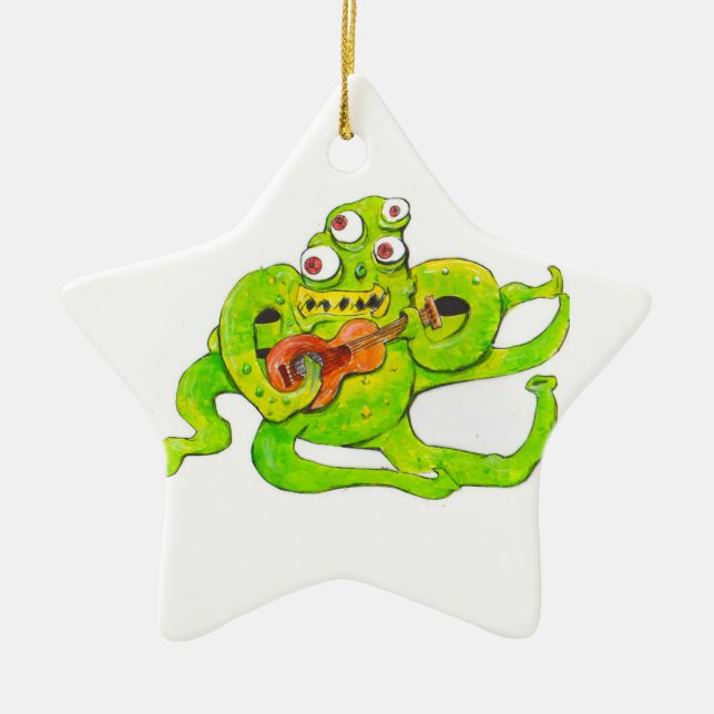 Bug Eyed Monster Plays Guitar Ceramic Ornament (Front)