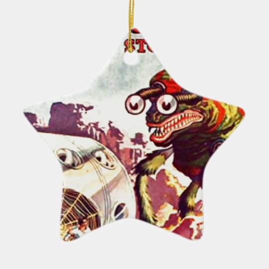 Bug Eyed Moon Monster Ceramic Ornament