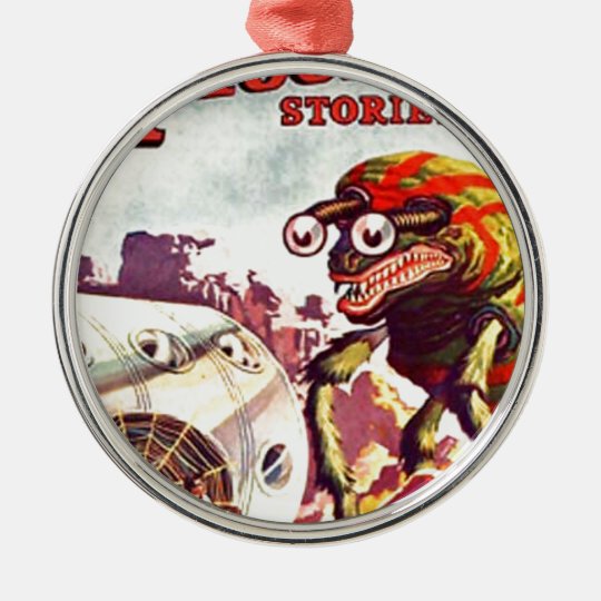 Bug Eyed Moon Monster Metal Ornament