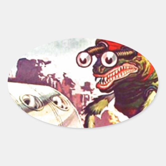 Bug Eyed Moon Monster Oval Sticker
