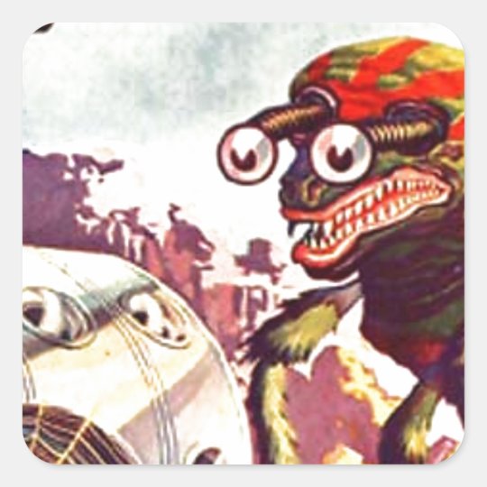 Bug Eyed Moon Monster Square Sticker