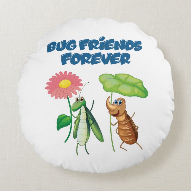 Bug Friends Forever Round Pillow (Front)