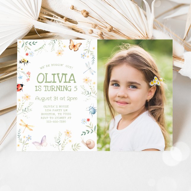 Bug Girl Birthday Photo Invitation Insect Party (Creator Uploaded)
