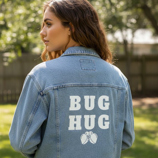 Bug Hug Cute White Typography with Hugging Bugs Denim Jacket (Creator Uploaded)