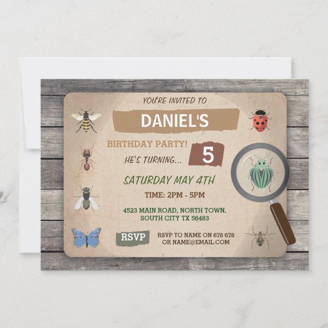 Bug Hunt Birthday Invitation Garden Invite (Front)