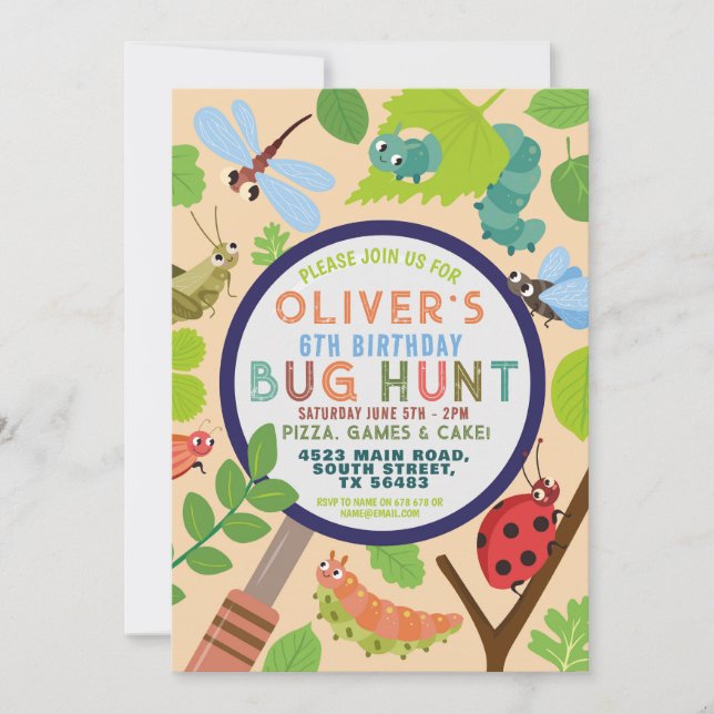 Bug Hunt Garden Fun Insect Scavenger Birthday Invitation (Front)