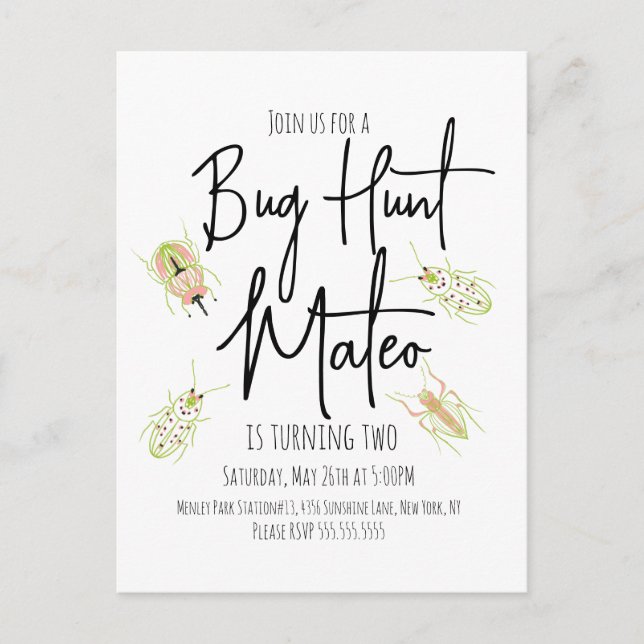 Bug Hunt Insect Birthday Hand Drawn Design Postcard (Front)