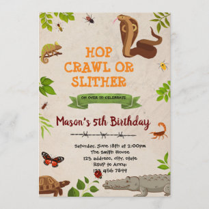 Bug insect reptile theme party invitation