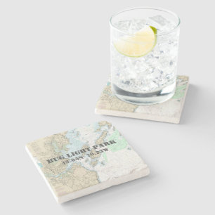 Bug Light Park, Maine Authentic Boating Chart Stone Coaster