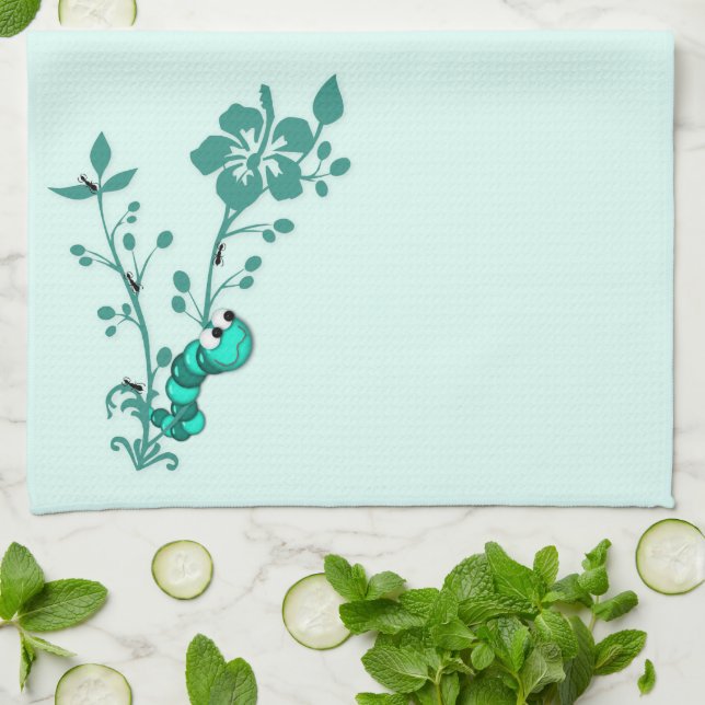 Bug Off Kitchen Towels in Green (Folded)