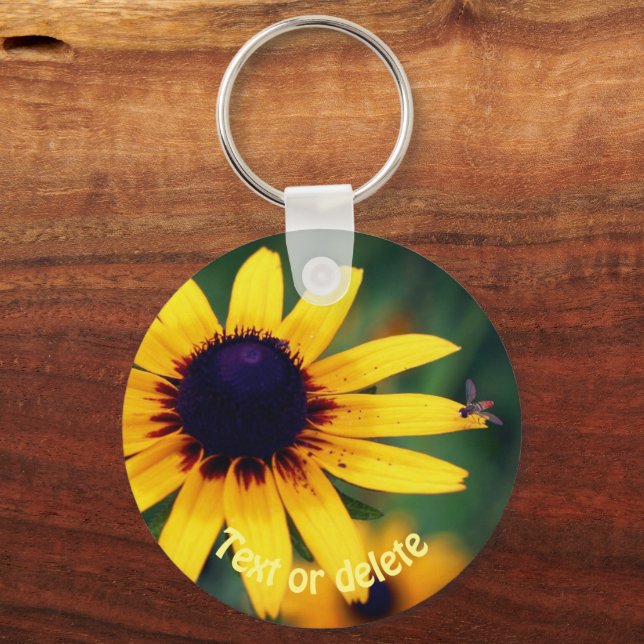 Bug On Black Eyed Susan Flower Personalized Keychain (Front)