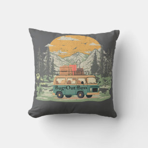 Bug-Out Boss Camper Van Adventure in the Mountains Throw Pillow