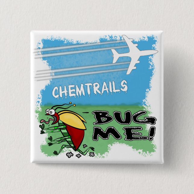 Bug running away from chemtrail plane 2 inch square button (Front)
