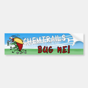 Bug running away from chemtrail plane bumper sticker