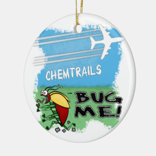 Bug running away from chemtrail plane ceramic ornament