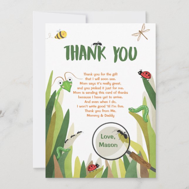 Bug Thank You Card Birthday Insert Card Insects (Front)