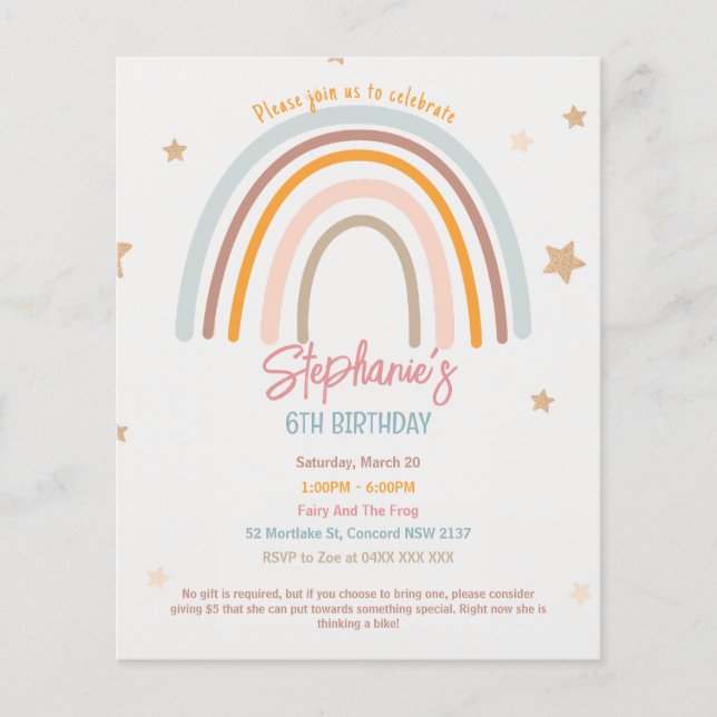 Buget Rainbow Fiver Party Birthday Invitation Flyer (Front)
