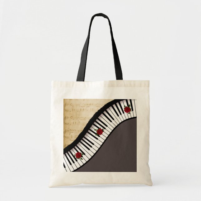 Buget Tote- Piano Keys, Black handle Tote Bag (Front)