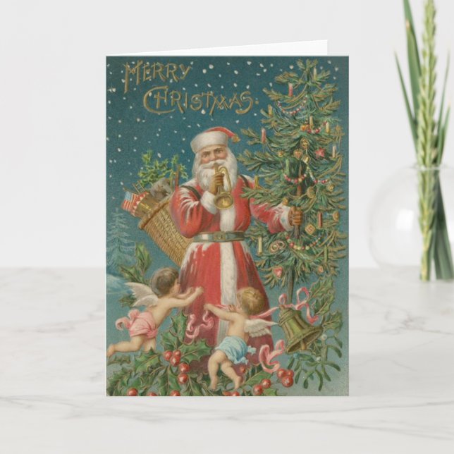 Bugle Santa Angels Christmas Card (Front)
