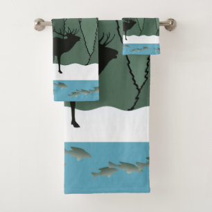 Bugling Bull Elk and Fish  Bath Towel Set