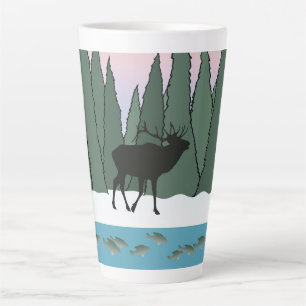 Bugling Bull Elk and Fish  Bath Towel Set Cloth Na Latte Mug