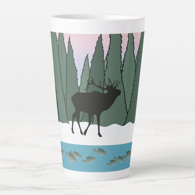 Bugling Bull Elk and Fish  Bath Towel Set Cloth Na Latte Mug (Front)