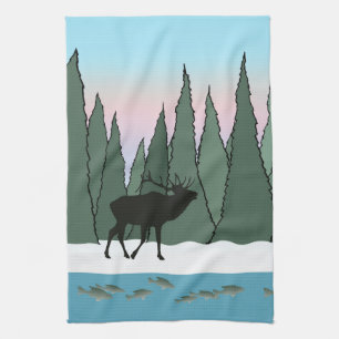 Bugling Bull Elk and Fish  Kitchen Towel