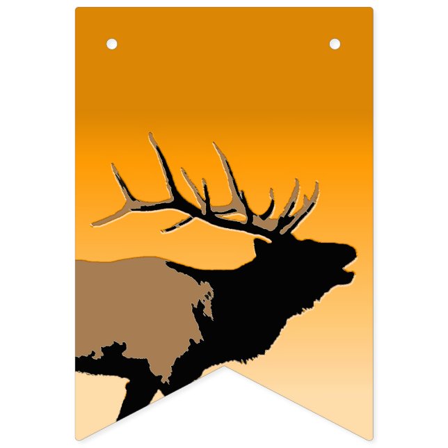 Bugling Bull Elk at Sunset Original Wildlife Art Bunting Flags (First Flag)