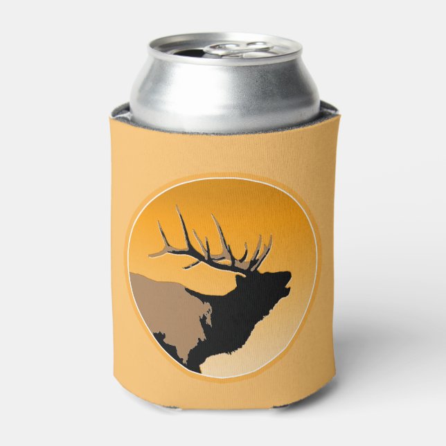 Bugling Bull Elk at Sunset Original Wildlife Art Can Cooler (Can Front)