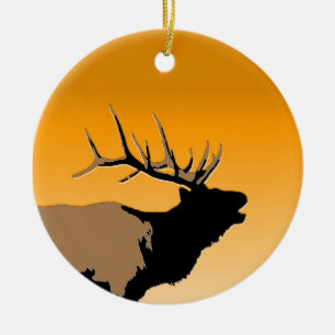 Bugling Bull Elk at Sunset Original Wildlife Art Ceramic Ornament