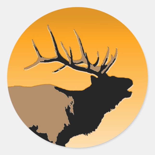 Bugling Bull Elk at Sunset Original Wildlife Art Classic Round Sticker (Front)