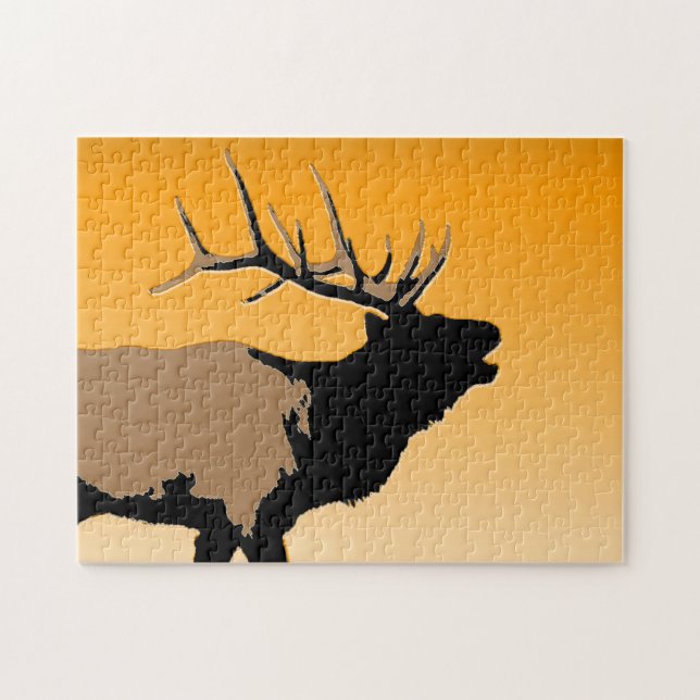 Bugling Bull Elk at Sunset Original Wildlife Art Jigsaw Puzzle (Horizontal)