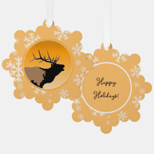 Bugling Bull Elk at Sunset Original Wildlife Art Ornament Card
