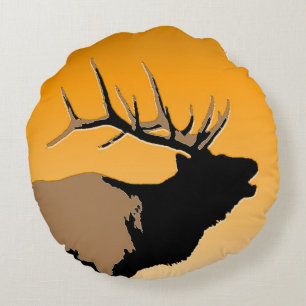 Bugling Bull Elk at Sunset Original Wildlife Art Round Pillow