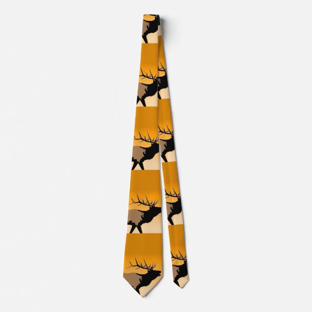 Bugling Bull Elk at Sunset Original Wildlife Art Tie (Front)