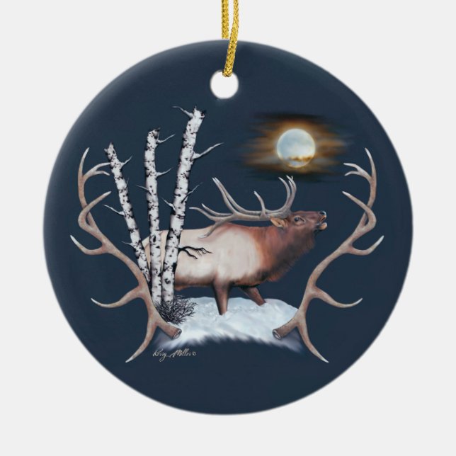 Bugling Bull Elk Ceramic Ornament (Front)