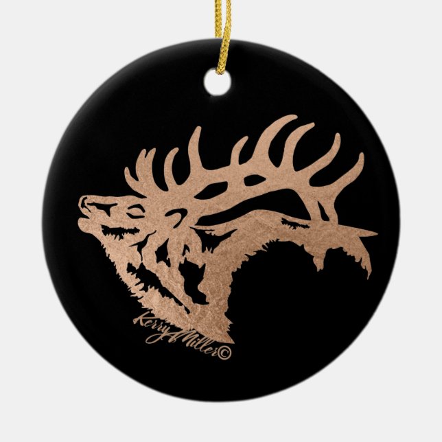 Bugling Bull Elk Ceramic Ornament (Front)