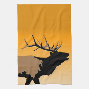 Bugling Elk at Sunset  - Original Wildlife Art Kitchen Towel