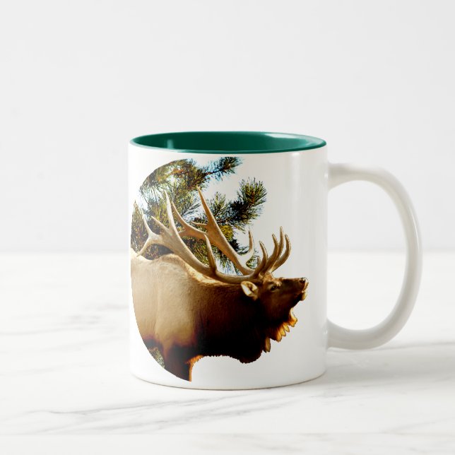 BUGLING ELK IN PINES Two-Tone COFFEE MUG (Right)