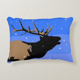 Bugling Elk in Winter - Original Wildlife Art Accent Pillow