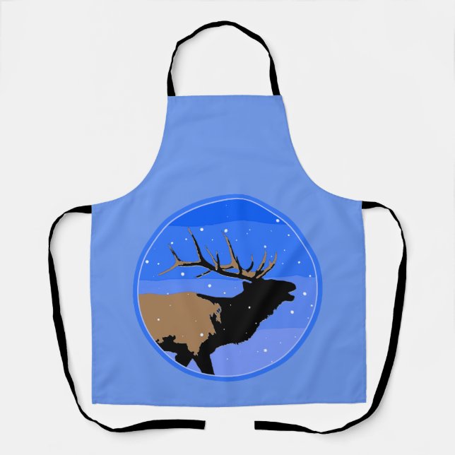 Bugling Elk in Winter  - Original Wildlife Art Apron (Front)