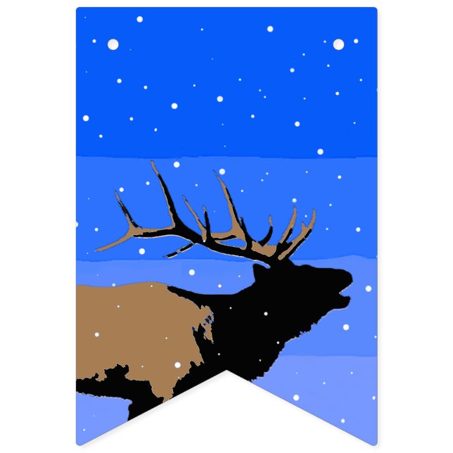Bugling Elk in Winter  - Original Wildlife Art Bunting Flags (First Flag)