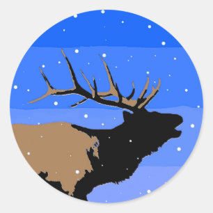 Bugling Elk in Winter  - Original Wildlife Art Classic Round Sticker